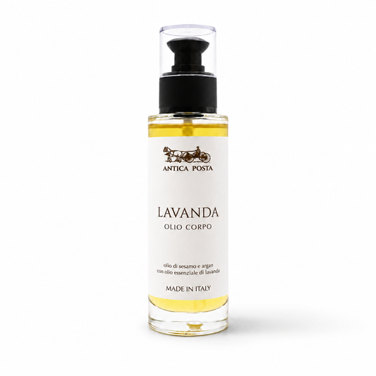 Olio corpo e capelli con olio di sesamo, argan e olio essenziale di lavanda